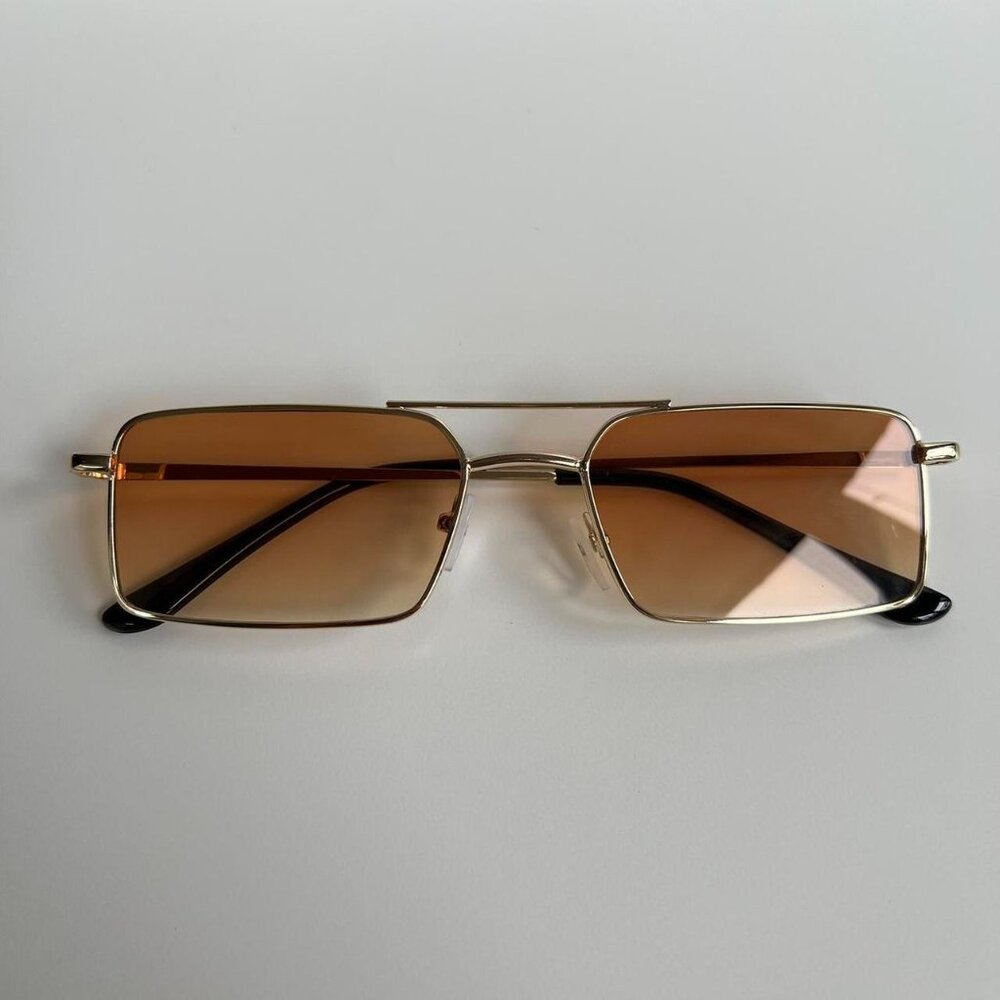 vintage y2k 90s 2000s unique slim gold trim square sunglasses